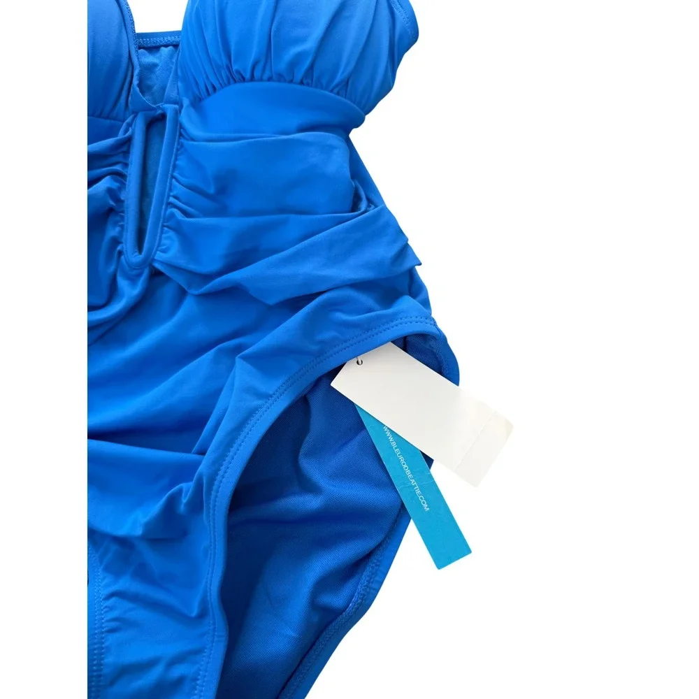 Bleu Rod Beattie Aegean Blue Ruched Keyhole One Piece Swimsuit Size 8 NEW - Picture 4 of 5
